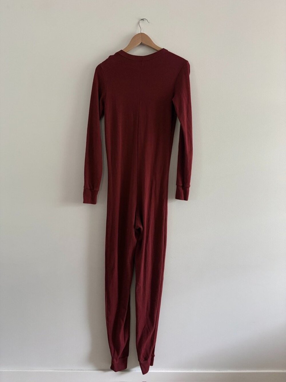American Apparel Ribbed Cotton Onesie Lounge Sleep PJ Deep Red Size Large - Picture 4 of 6